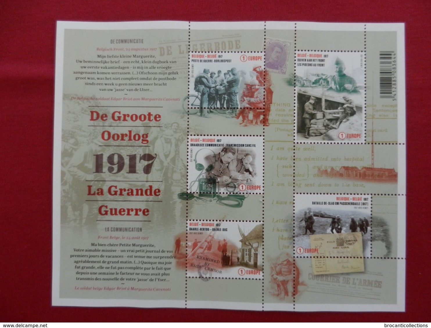 Planche De Timbres Belgique - La Grande Guerre 1917 - Feuilles Complètes & Feuillets