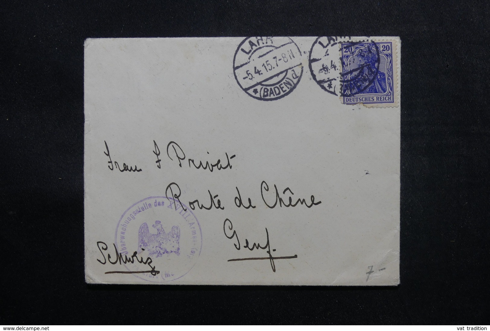 ALLEMAGNE - Enveloppe De Lahr En 1915 Pour La Suisse , Voir Cachet Militaire - L 47506 - Covers & Documents