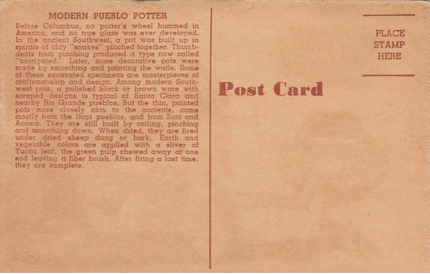 Wooden Postcard; Modern Pueblo Potterr , 30-40s - Native Americans