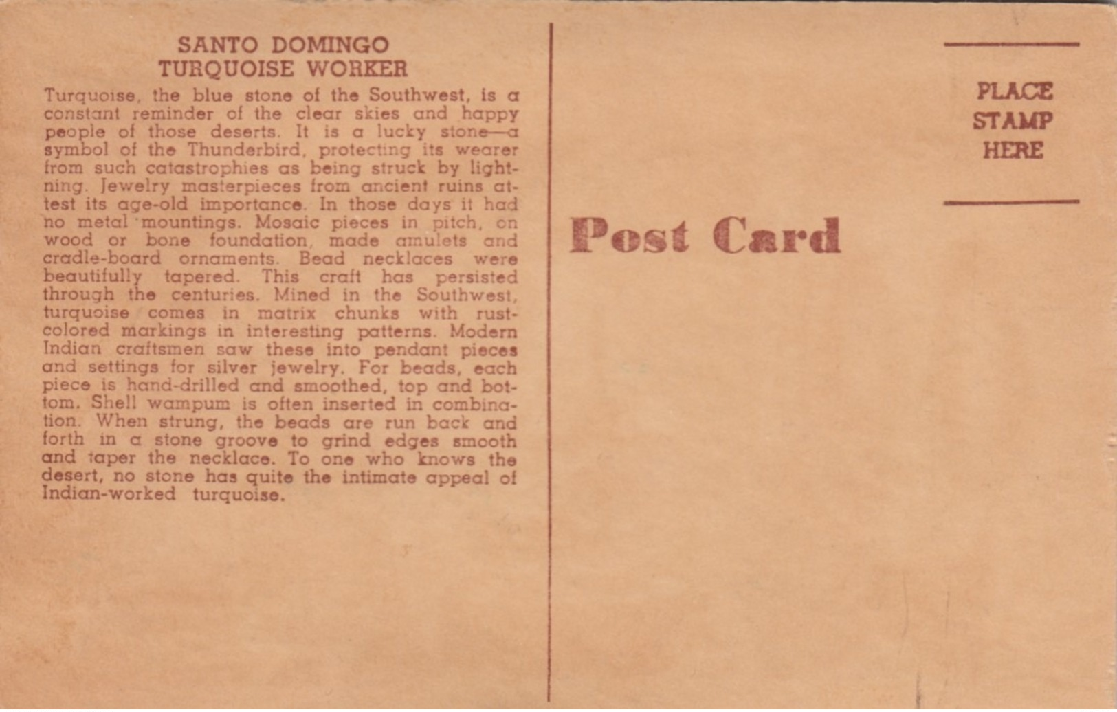 Wooden Postcard; Santo Domingo Turquoise Worker , 30-40s - Indiani Dell'America Del Nord
