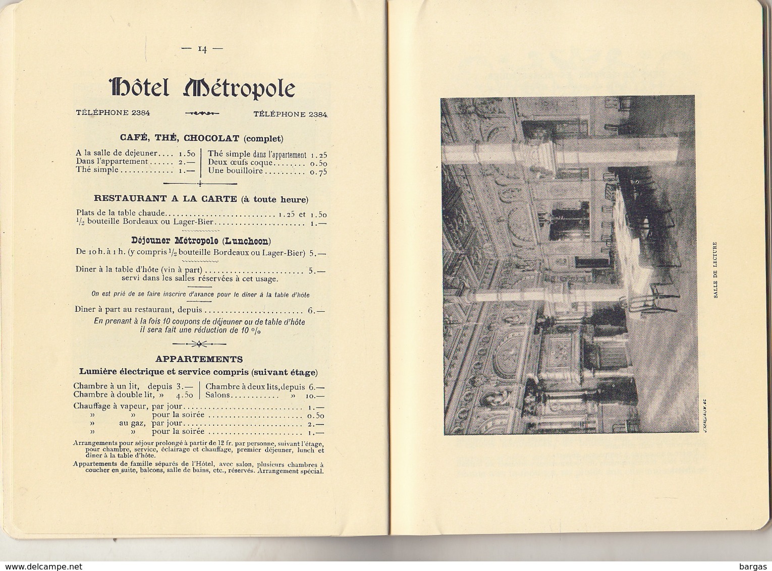 RARE 1894 guide souvenir hôtel Métropole à Bruxelles café restaurant