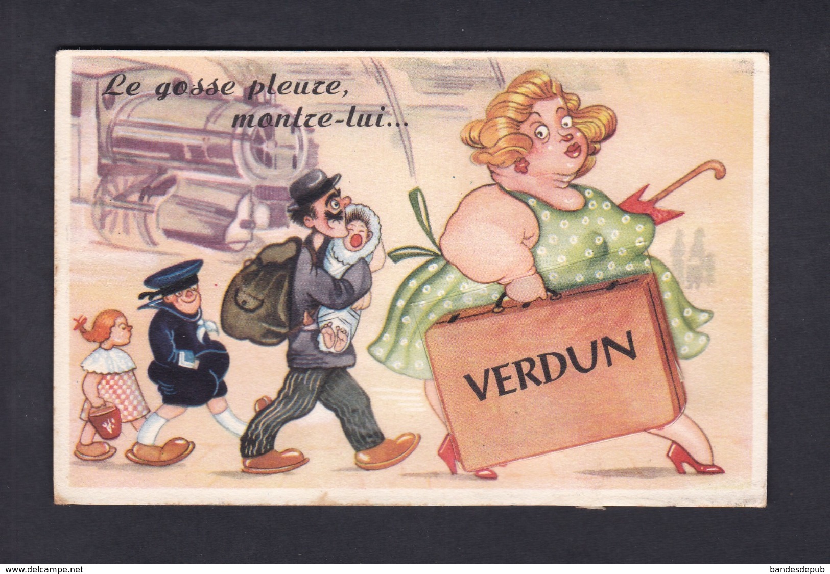 Verdun Meuse Carte Systeme Le Gosse Pleure Montre Lui .... Famille Bebe Train Gare Depliant 10 Vues C.A.P. - Verdun