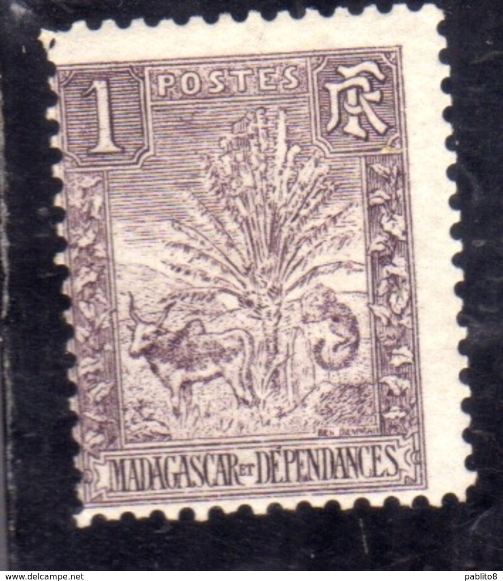 MADAGASCAR MALGACHE 1903 ZEBU, TRAVELER'S TREE AND LEMUR CENT. 1c MLH - Madagaskar (1960-...)