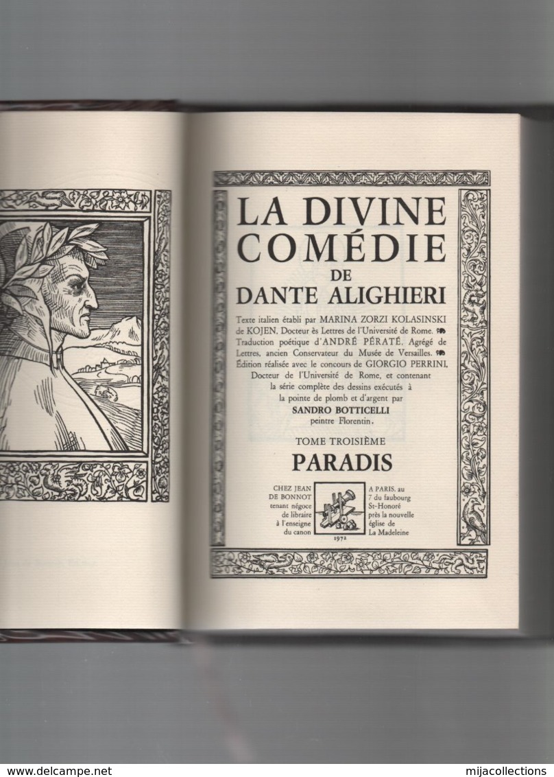 LIVRE DANTE Alighieri LA DIVINE COMEDIE-traduction PERATE- DESSINS SANDRO BOTTICELLI - Autres & Non Classés