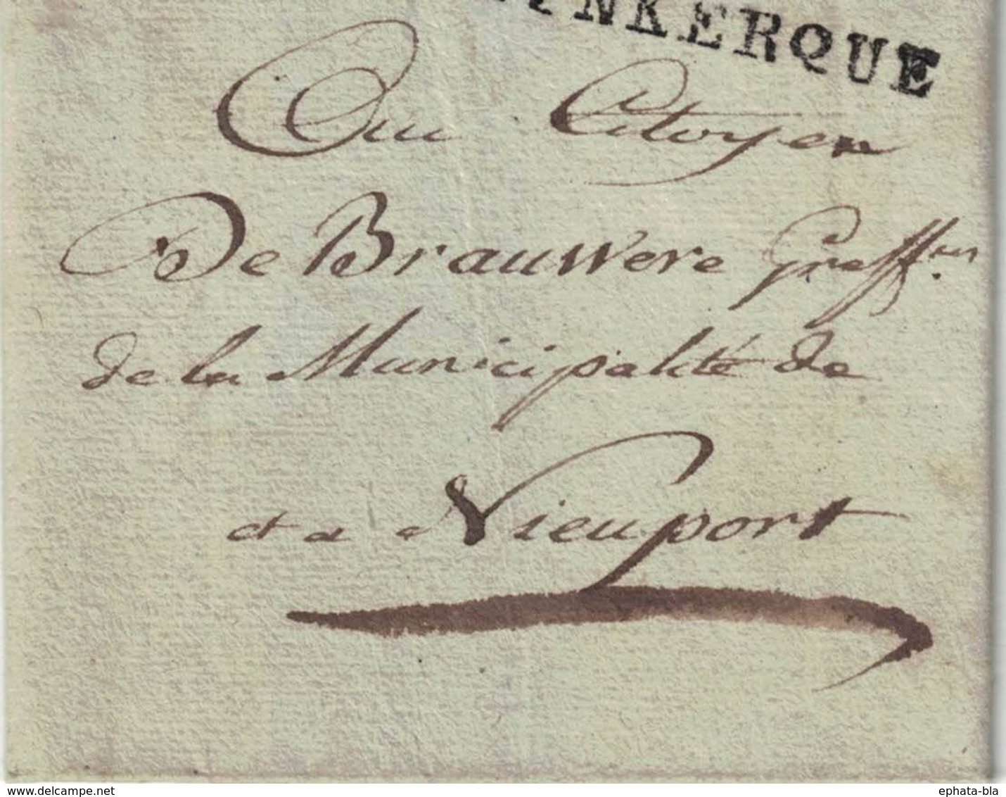 Pli De Dunkerque => Nieuport. 2 Vendemiaire An 4 (24/09/1795). Cachet Canton Du Midi De Dunkerque. Antoinette Ooms. - 1794-1814 (Période Française)