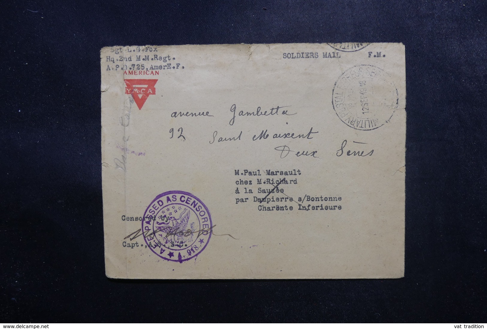 ETATS UNIS - Enveloppe De Militaire Pour La France, Oblitération " Military Postal Express " En 1918 + Censure - L 47553 - Postal History