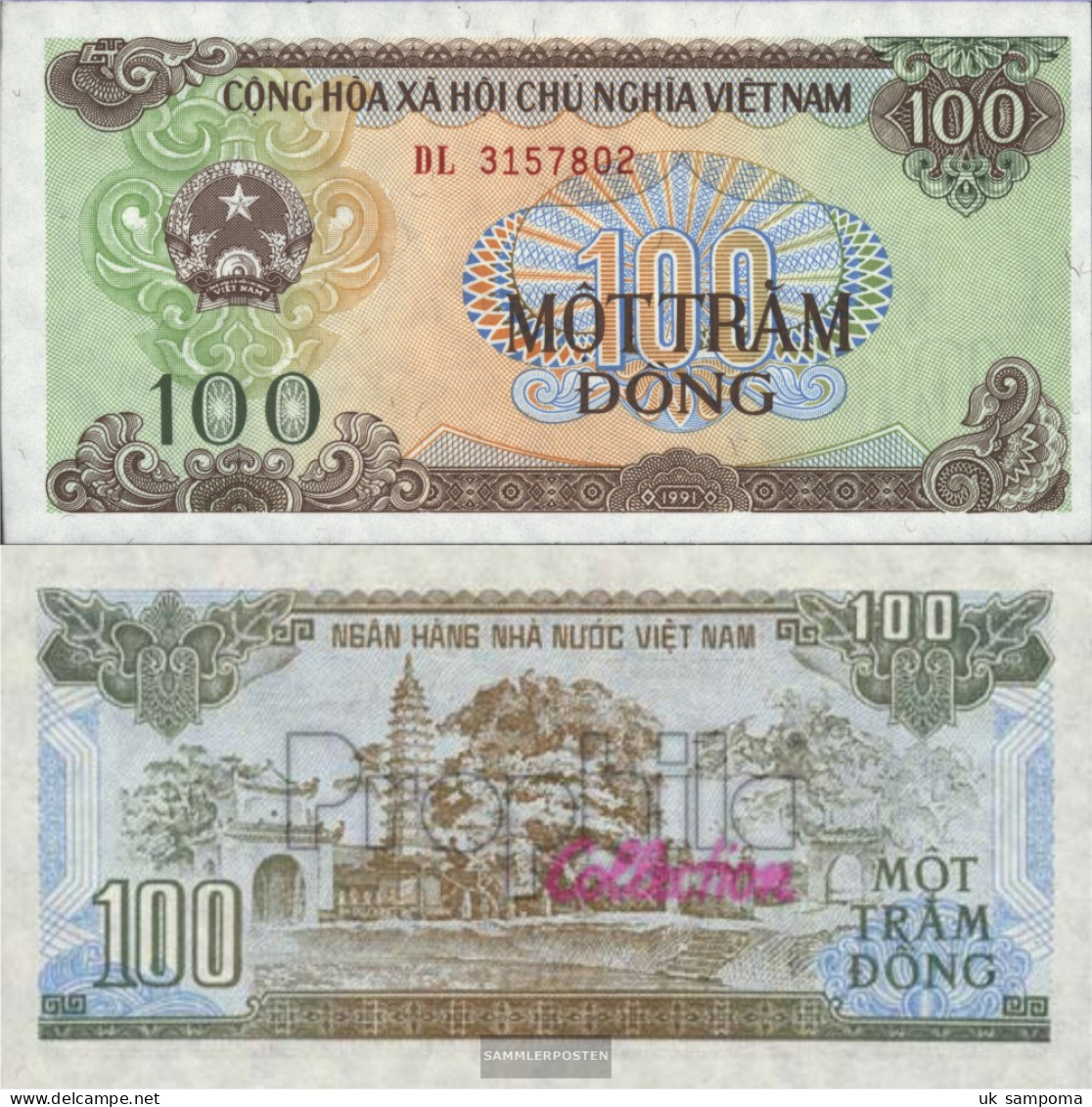 Vietnam Pick-number: 105a Uncirculated 1991 100 Dong - Vietnam