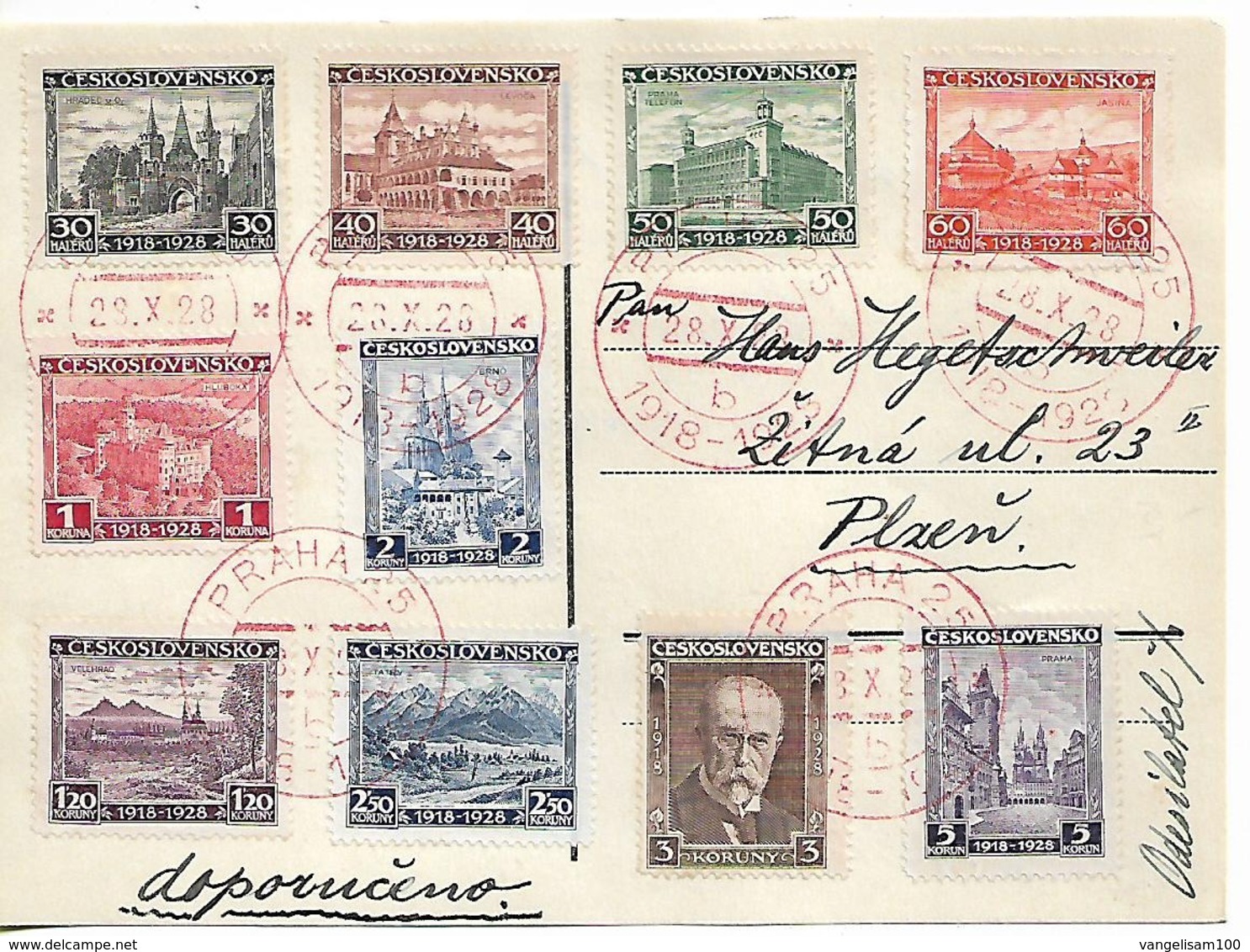 CZECHOSLOVAKIA 1928 Card With A Complete Set Sc#242-151 CARD USED - Cartas & Documentos