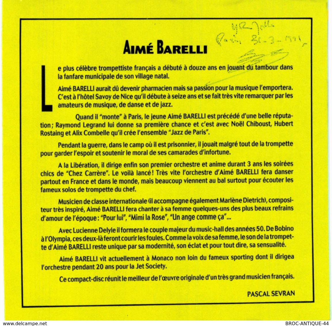 CD N°3560 - AIME BARELLI ET SON ORCHESTRE - UN ANGE COMME CA - COMPILATION 19 TITRES - Jazz