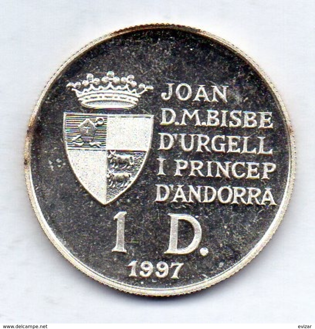 ANDORRA, 1 Diner, Silver, Year 1997, KM #127, Proof. - Andorre