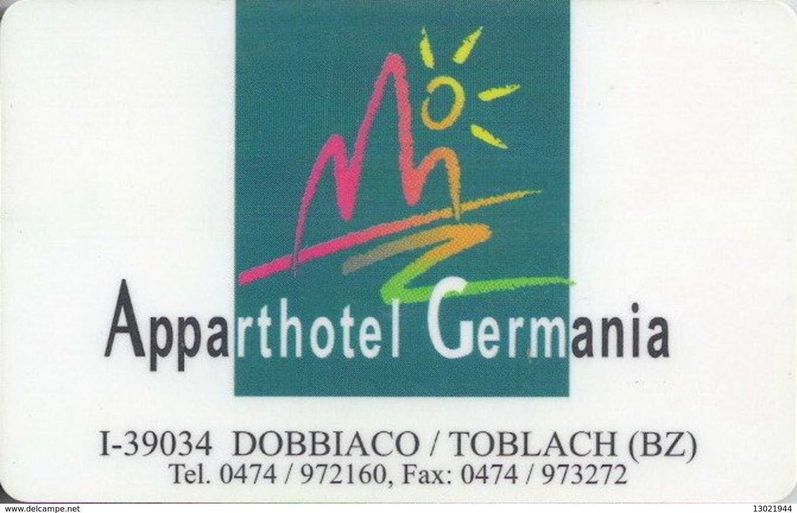 ITALIA  KEY HOTEL   Apparthotel Germania Dobbiacco - BOLZANO Italy - Hotelsleutels (kaarten)