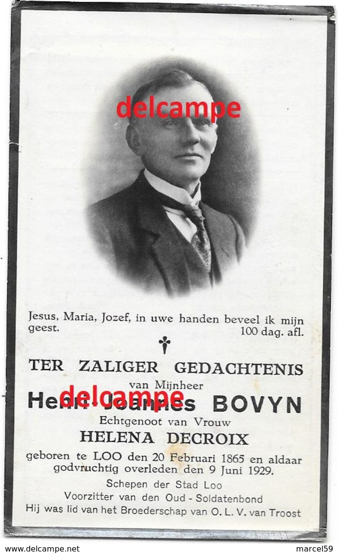 Bidprentje Henri Bovyn Loo 1865 Schepen Van Loo En Overleden 1929 Decroix Helena - Images Religieuses