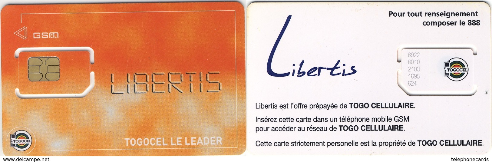 Early GSM SIM Carte Avec Puce___TOGO Africa___Libertis (mint With Number) - Togo