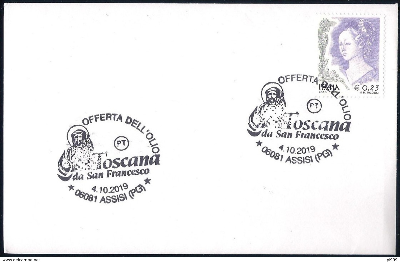 Italia Italy (2019) Annullo Speciale: Assisi ¤ Offerta Dell'olio Dei Comuni Toscani A San Francesco - As Scan - Christendom