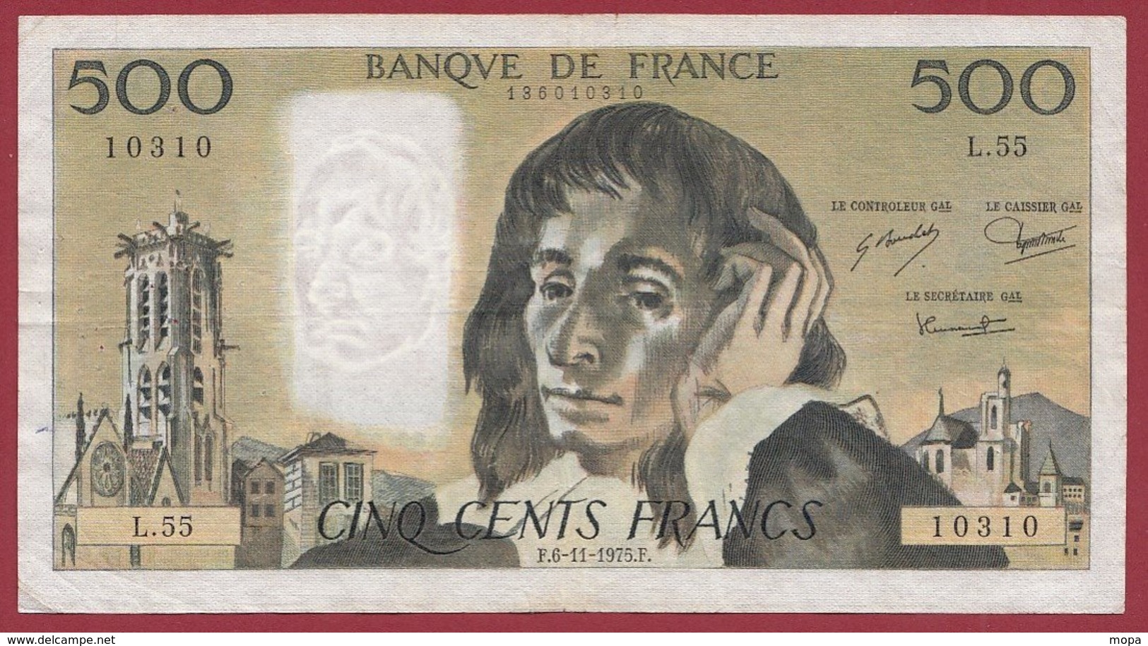 500 Francs "Pascal" Du 06/11/1975.F----F/TTB+---ALPH.L.55 - 500 F 1968-1993 ''Pascal''