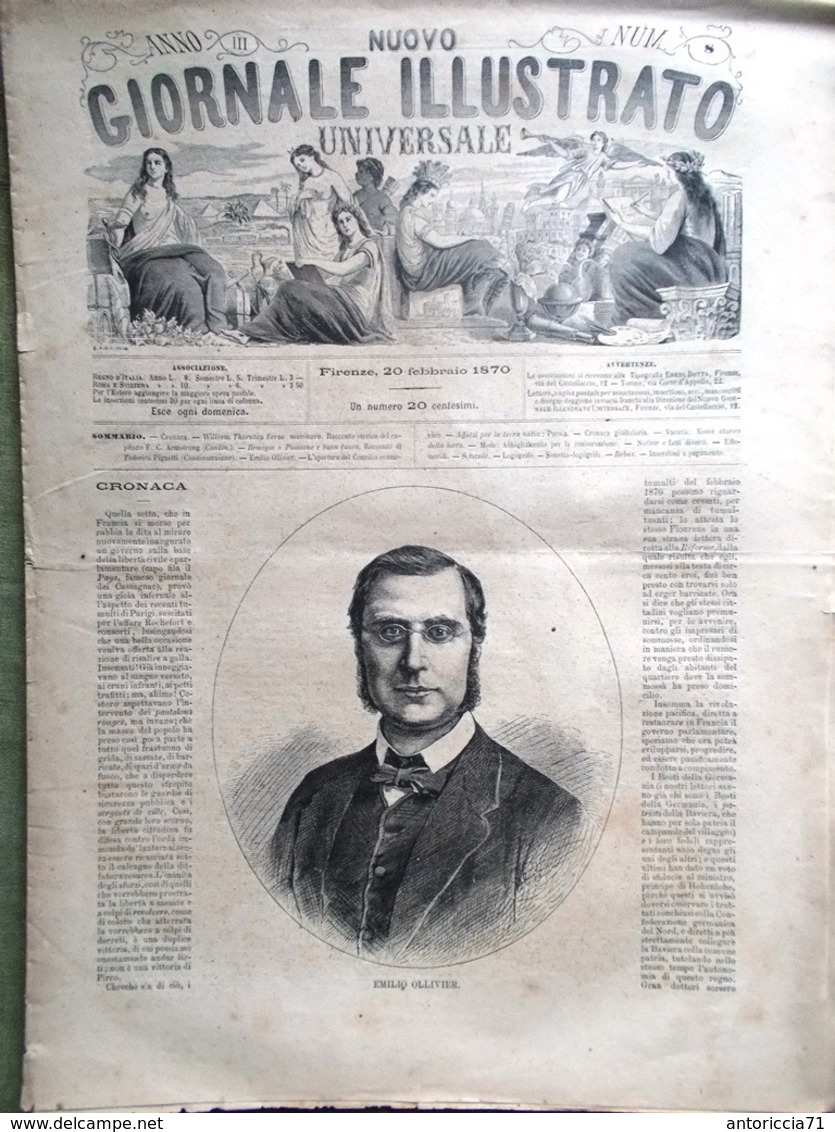 Nuovo Giornale Illustrato Universale 20 Febbraio 1870 Ollivier Concilio Ecumenico - Antes 1900