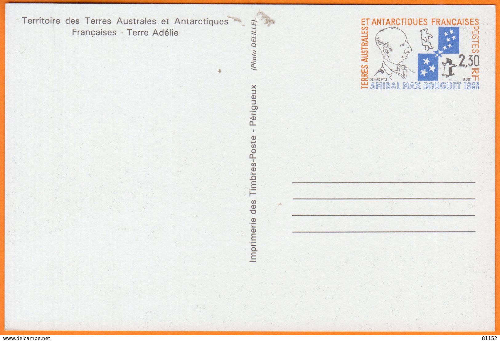 T.A.A.F.   Entier Amiral Max Douguet  2.30RF    NEUF - Postal Stationery