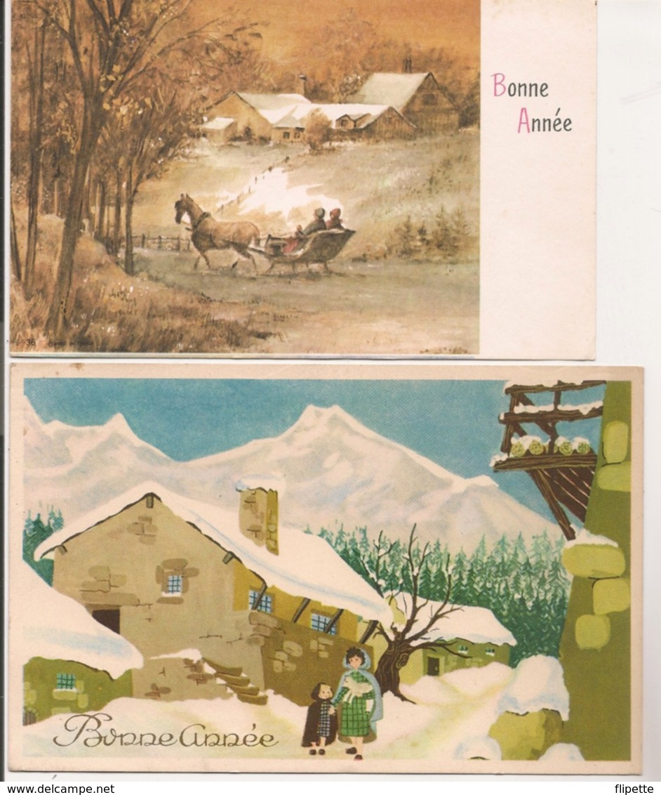 L60B002 - Bonne Année - Lot De Deux Cartes Paysage De Neige  - JLP N°36 Et Charme 480/1 Pour La Plus Grande Des Deux - Anno Nuovo