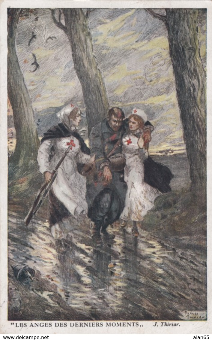 James Thiriar Artist Image 'Anges Des Derniers Moments', Wounded Soldier Nurses C1910s Vintage Postcard - War 1914-18