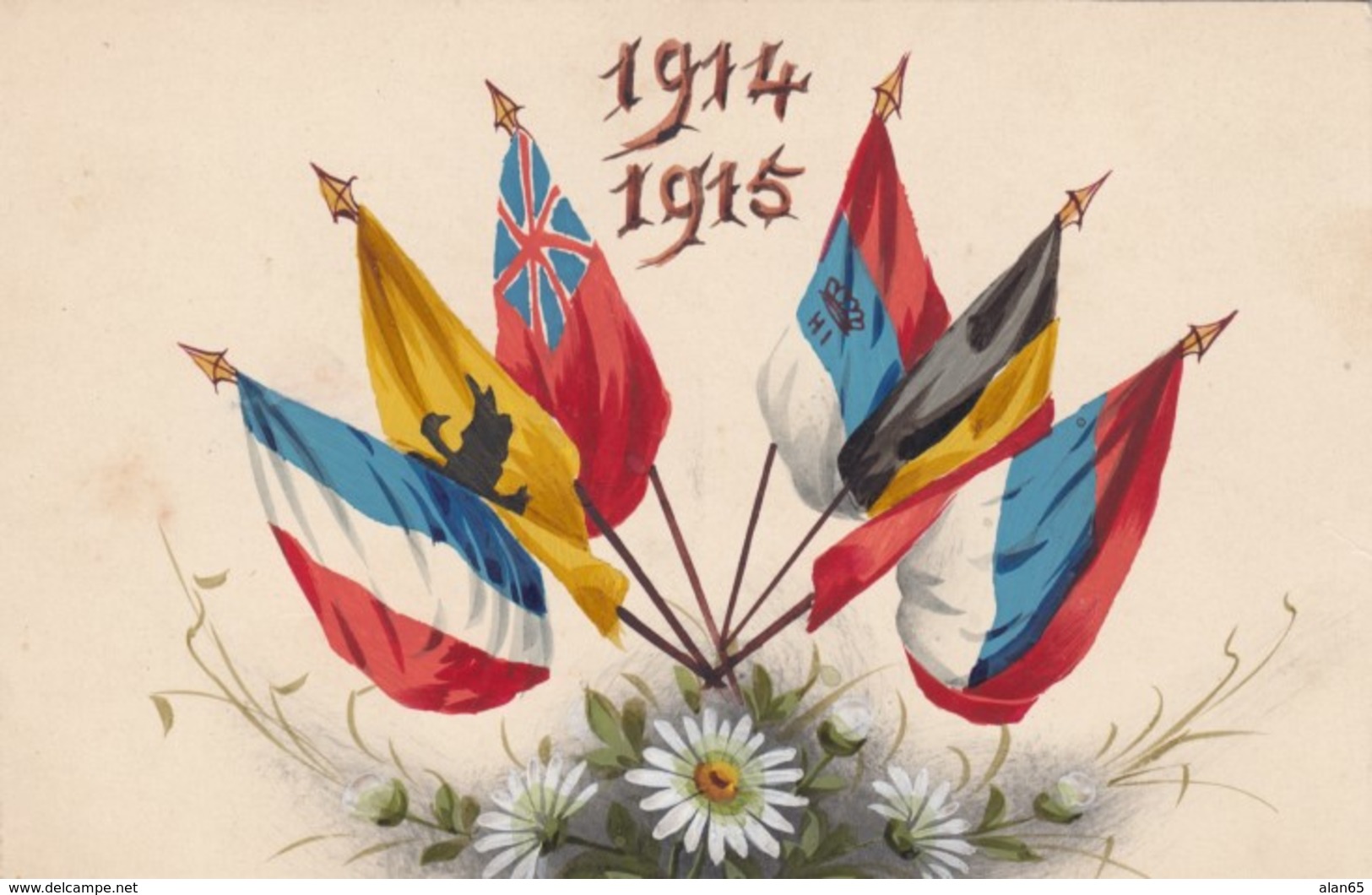 Allied Flags 1914-1915 Artist Image Patriotic, C1910s Vintage  Postcard - War 1914-18