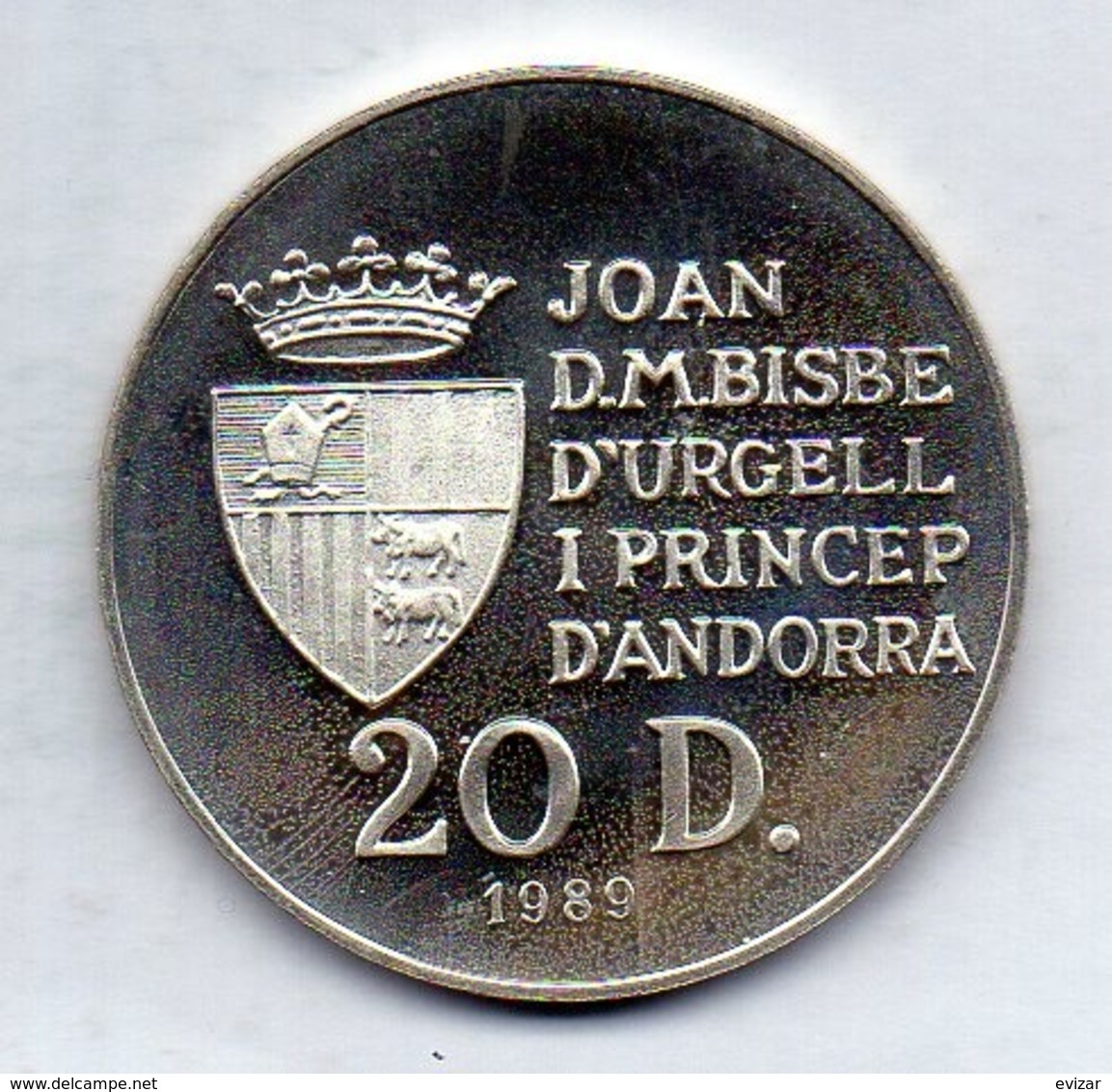 ANDORRA, 20 Diners, Silver, Year 1989, KM #54, Proof - Andorre