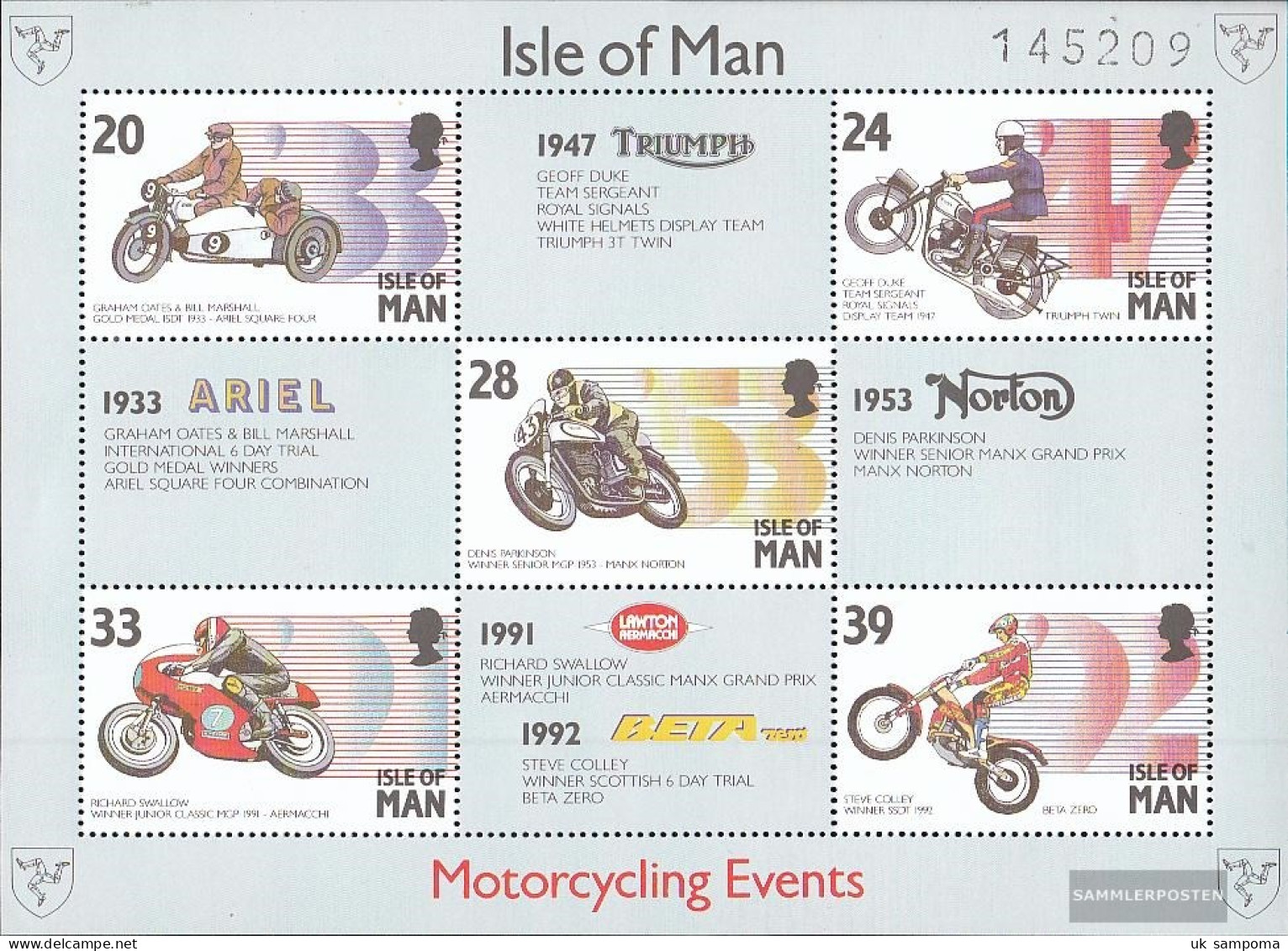 United Kingdom - Isle Of Man Block19 (complete Issue) Unmounted Mint / Never Hinged 1993 Motorcycle Sport - Isle Of Man