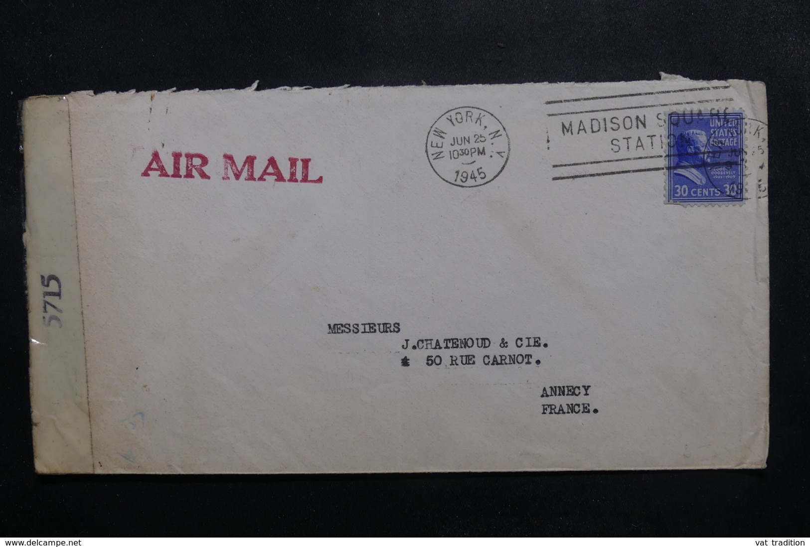 ETATS UNIS - Enveloppe De New York Pour La France En 1945 Avec Contrôle Postal - L 47594 - Marcophilie