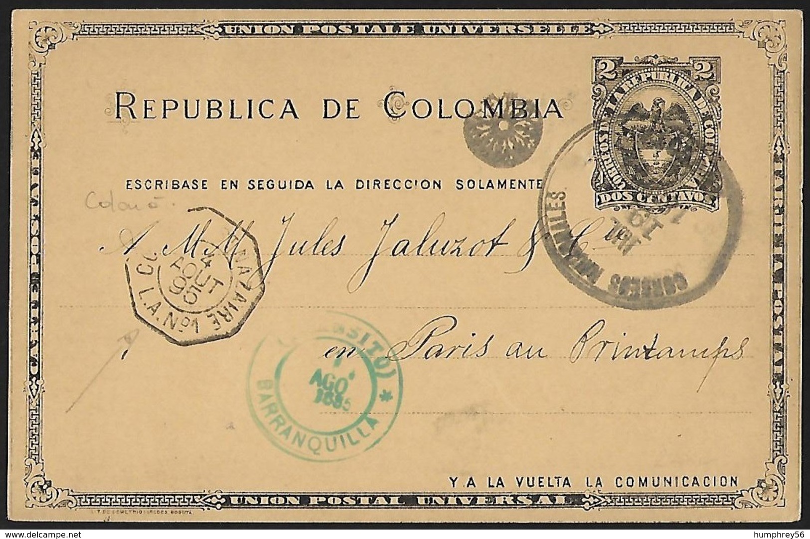 1895 - COLOMBIA - Card + BARRANQUILLA & SAINT NAZAIRE - Colombie