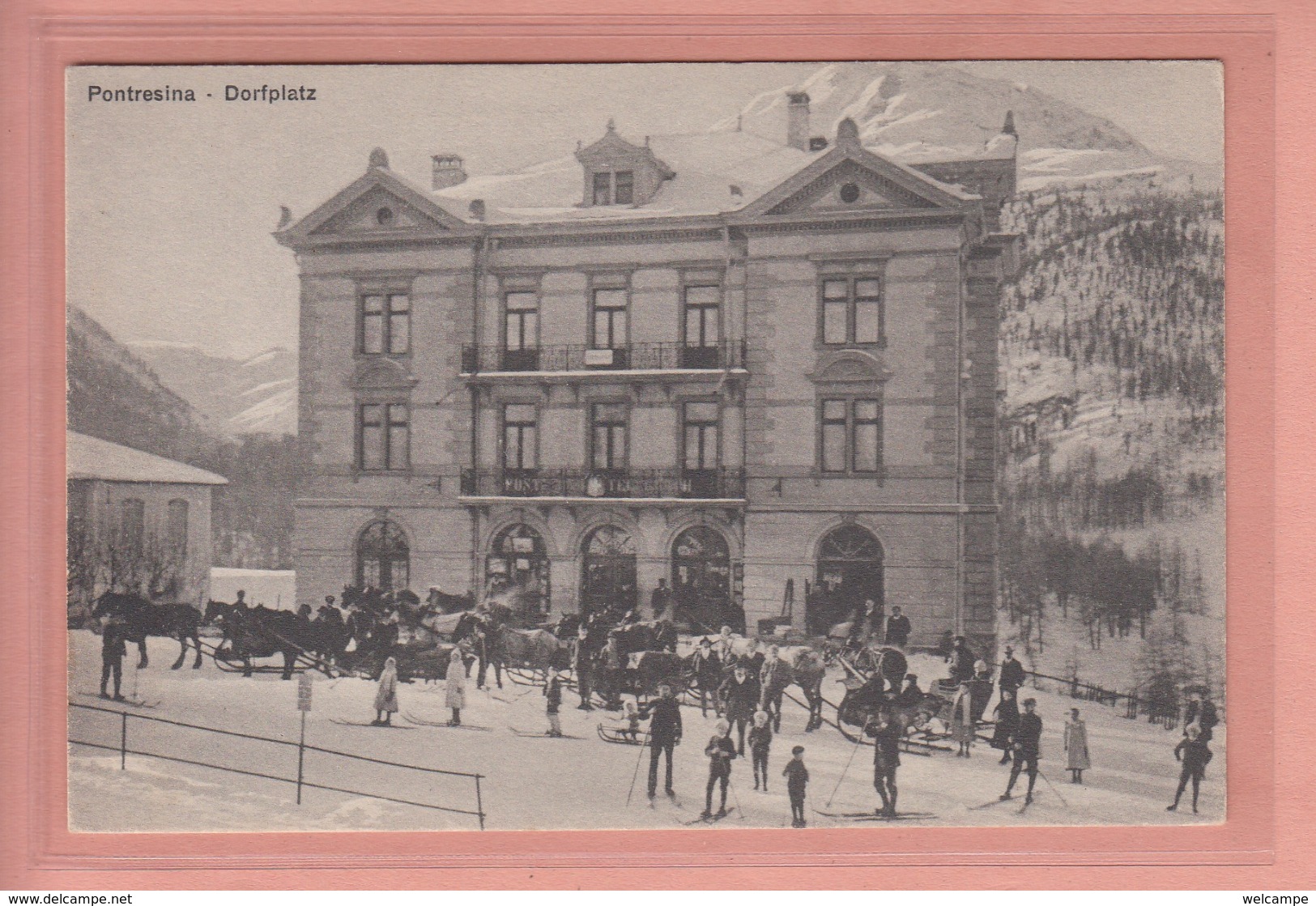 OUDE POSTKAART ZWITSERLAND - SCHWEIZ -  SUISSE -     PONTRESINA - DORFPLATZ - POST - VERLAG GUSTAV KLARE/PONTRESINA - Pontresina