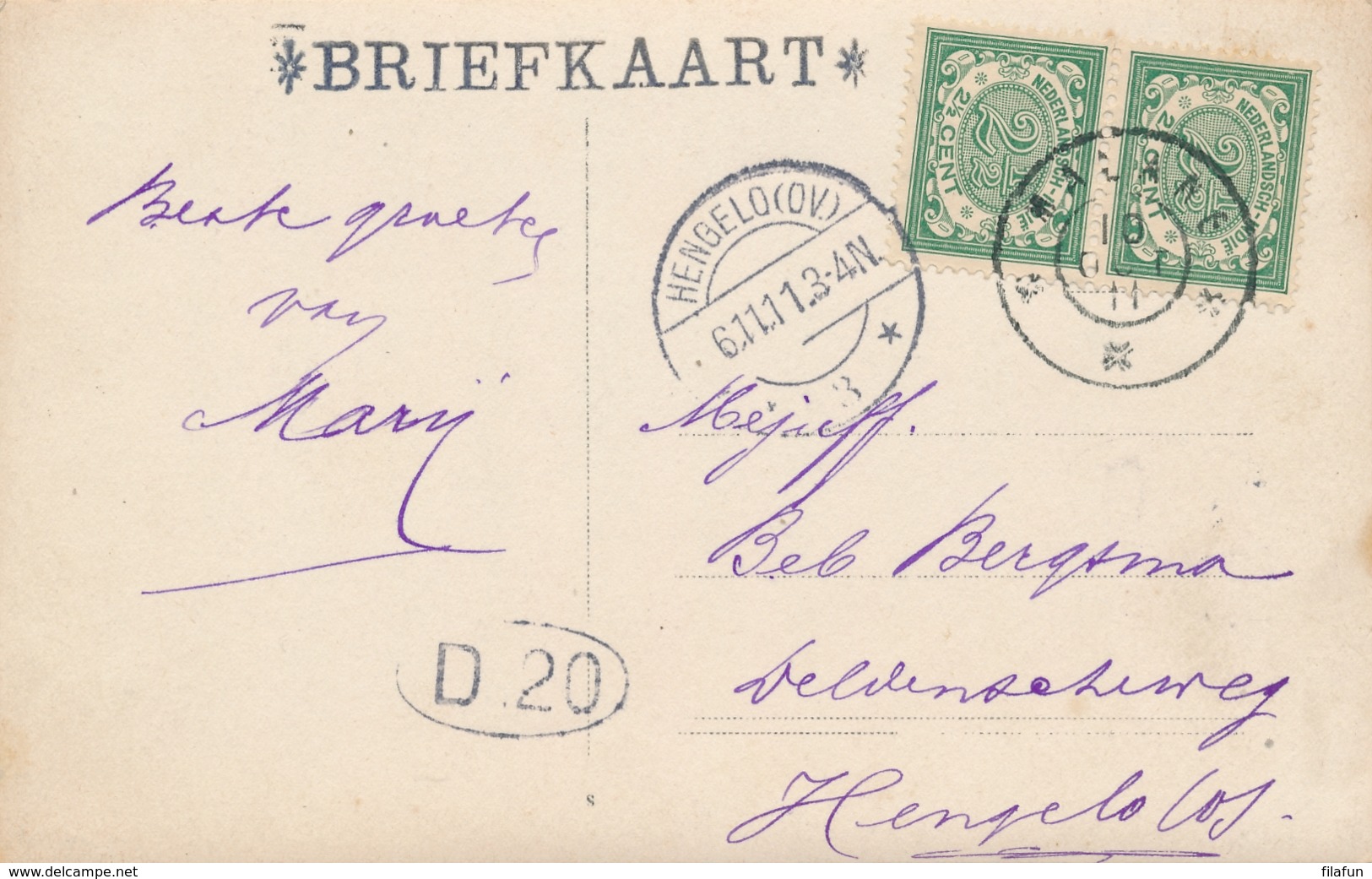 Nederlands Indië - 1911 - 2x2,5 Cent Cijfer Op Ansicht Van GR MALANG Naar Hengelo / NL - Brug Bij Pontjo??soemo - Nederlands-Indië
