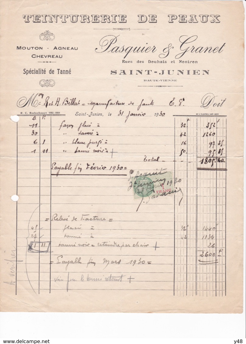 Teinturerie De Peaux Pasquier Et Granet A Saint-junien(haute-vienne) - Andere & Zonder Classificatie