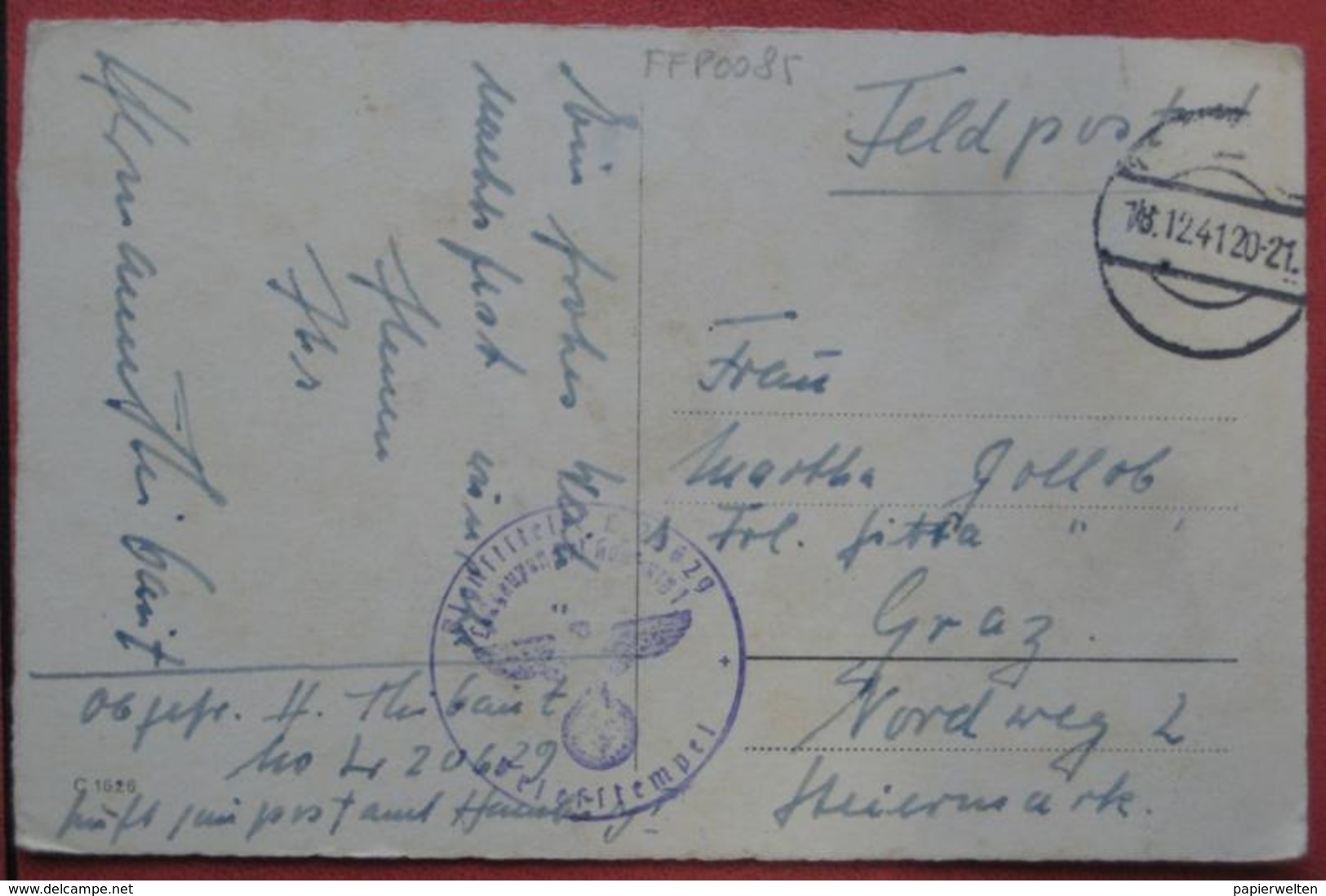 Feldpost: Ansichtskarte Von Luftgaupostamt Hamburg I Mit Tarnstempel Nach Graz 1941 - Lettres & Documents