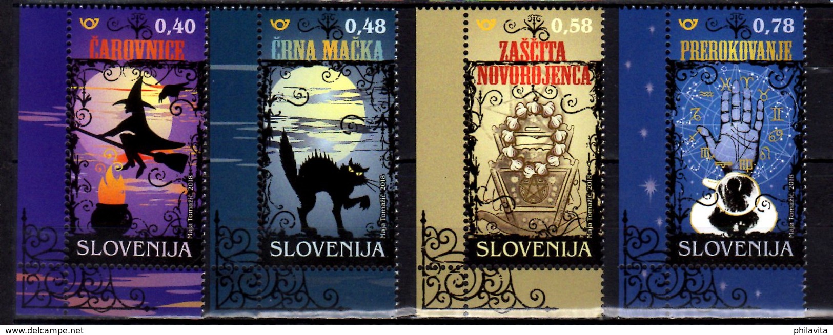 2918 Slovenia - Superstitions And Magic In Slovenia - Set Of 4 V MNH** MiNr. 1307 - 1311 Witch, Cat, Astrology, Vampires - Slovenia