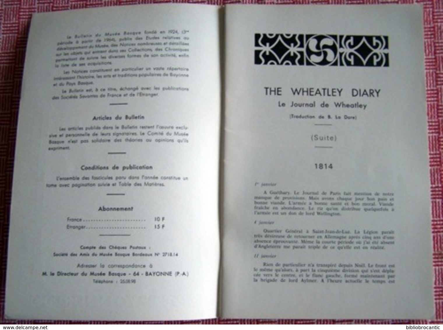 BULLETIN Du MUSEE BASQUE N°45(3°tr/1969) JOURNAL DE WHEATLEY DIARY N°3 /+ Sommaire Sur Scan - Pays Basque