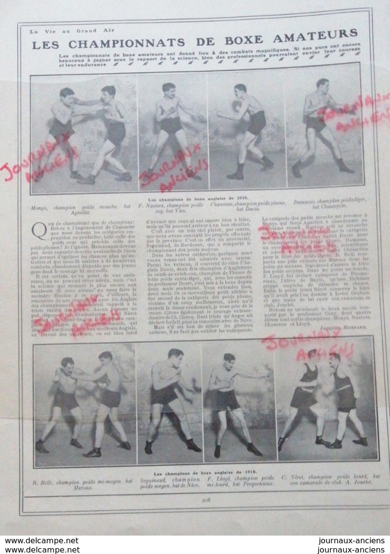 1910 LES CHAMPIONNATS DE BOXE AMATEURS - LA VIE AU GRAND AIR - Andere & Zonder Classificatie