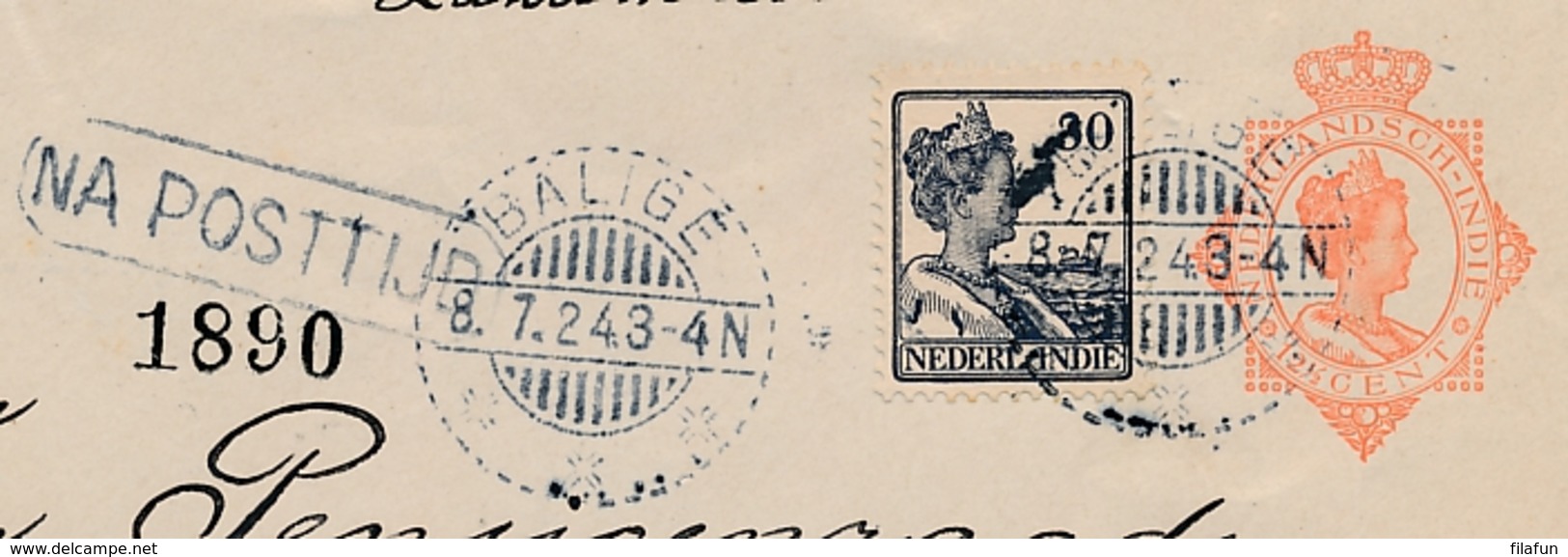 Nederlands Indië - 1924 - 12,5 Cent Wilhelmina, Envelop G43 + 30 Cent Als R-cover Van LB BALIGE - Na Posttijd Naar NL - Niederländisch-Indien