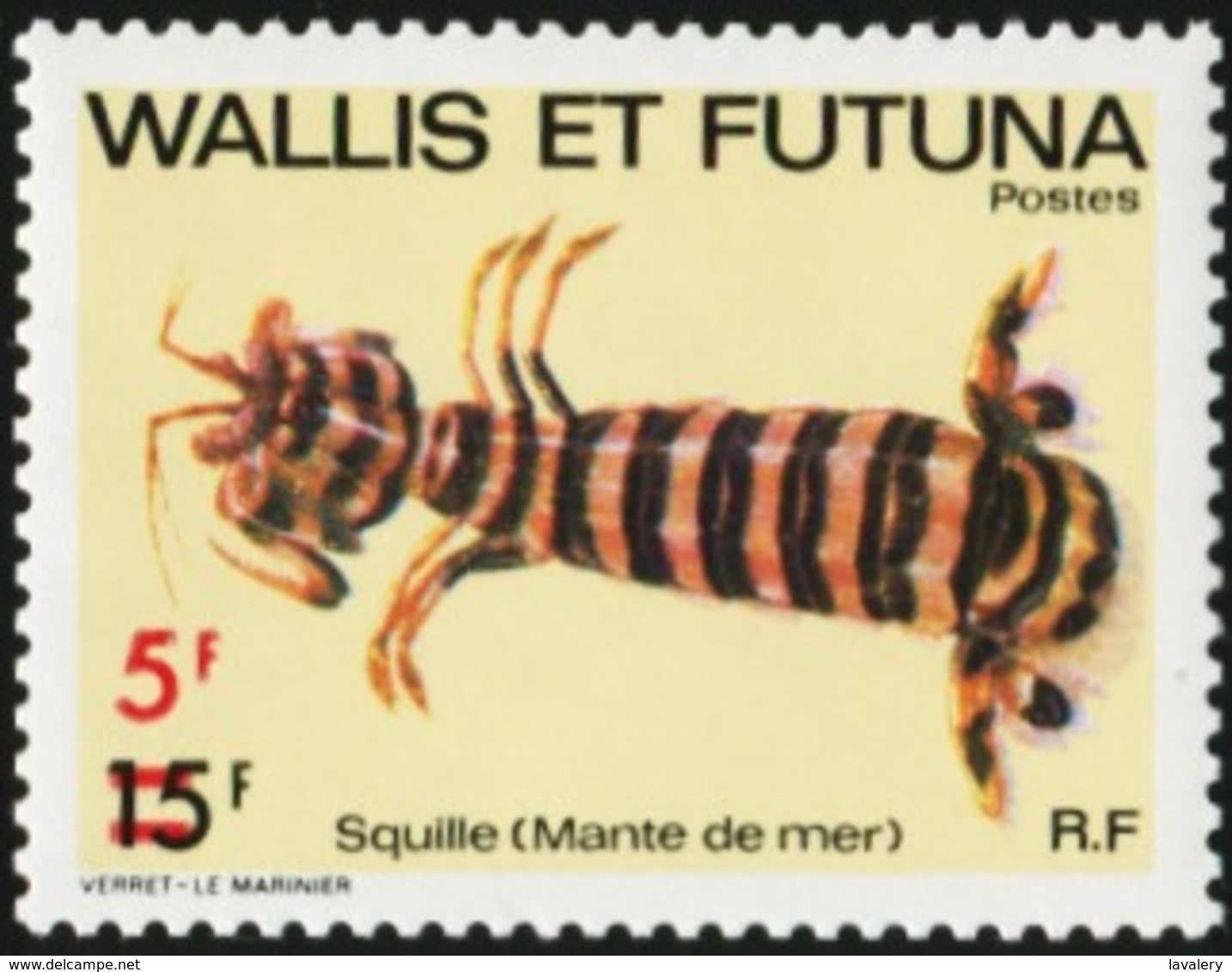 WALLIS AND FUTUNA 1981 Spottail Mantis Shrimp Surcharge New Value Crustaceans Animals Fauna MNH - Schalentiere