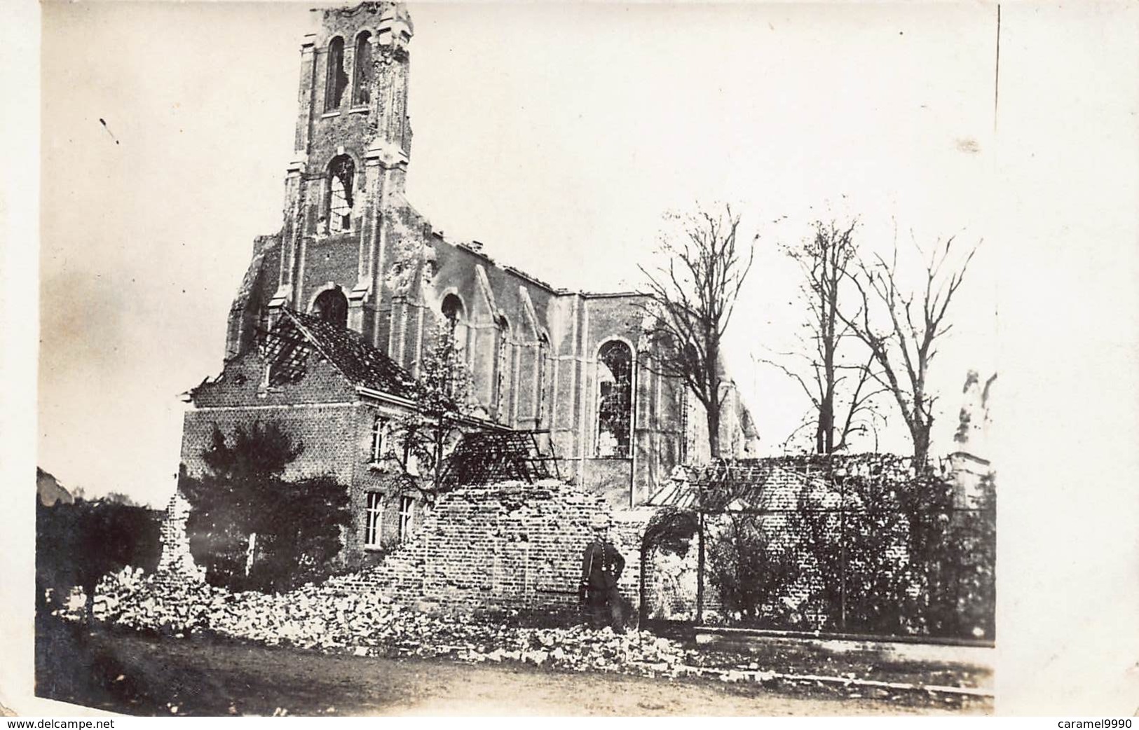 Zeldzaam Unieke Fotokaart Zonnebeke Eerste Wereldoorlog WOI Kerk Eglise Ruines Militair Uniform Foto Rare     Barr 1276 - Zonnebeke