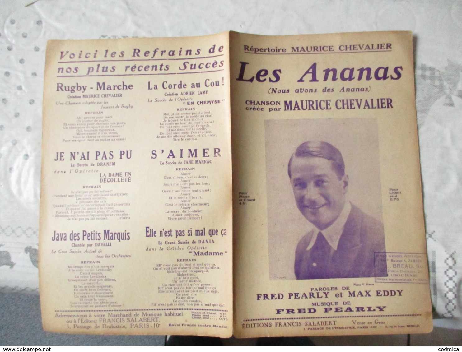 LES ANANAS OU NOUS AVONS DES ANANAS CHANSON CREEE PAR MAURICE CHEVALIER PAROLES DE FRED PEARLY & MAX EDDY MUSIQUE FRED P - Spartiti