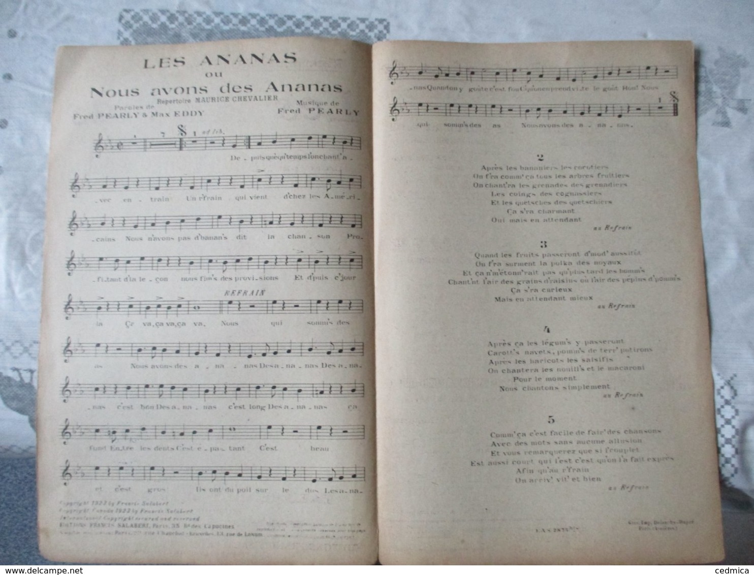 LES ANANAS OU NOUS AVONS DES ANANAS CHANSON CREEE PAR MAURICE CHEVALIER PAROLES DE FRED PEARLY & MAX EDDY MUSIQUE FRED P - Noten & Partituren