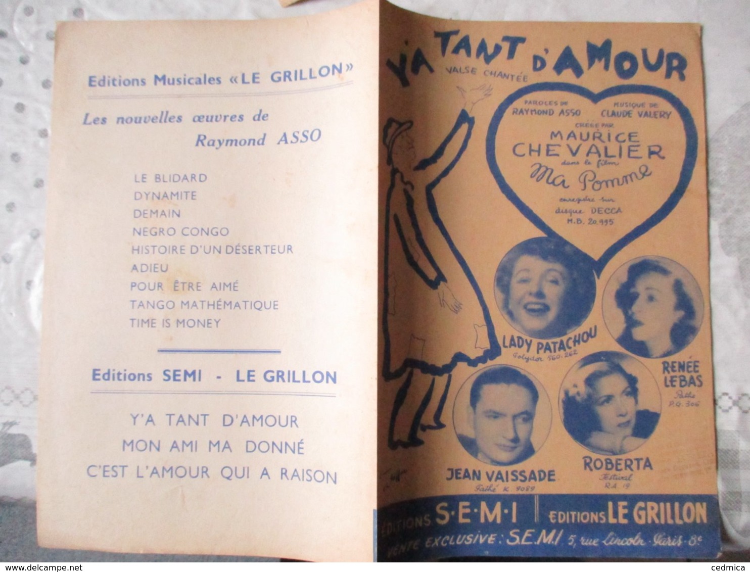 Y'A TANT D'AMOUR CREEE PAR MAURICE CHEVALIER PAROLES DE RAYMOND ASSO MUSIQUE DE CLAUDE VALERY - Scores & Partitions