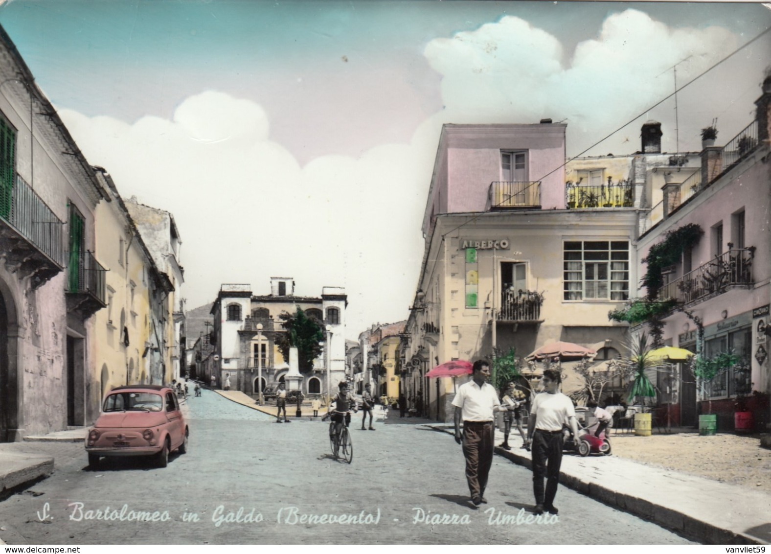 SAN BARTOLOMEO IN GALDO-BENEVENTO-PIAZZA UMBERTO BELLISSIMA CARTOLINA VERA FOTOGRAFIA VIAGGIATA TRA IL 1955-1960 - Benevento