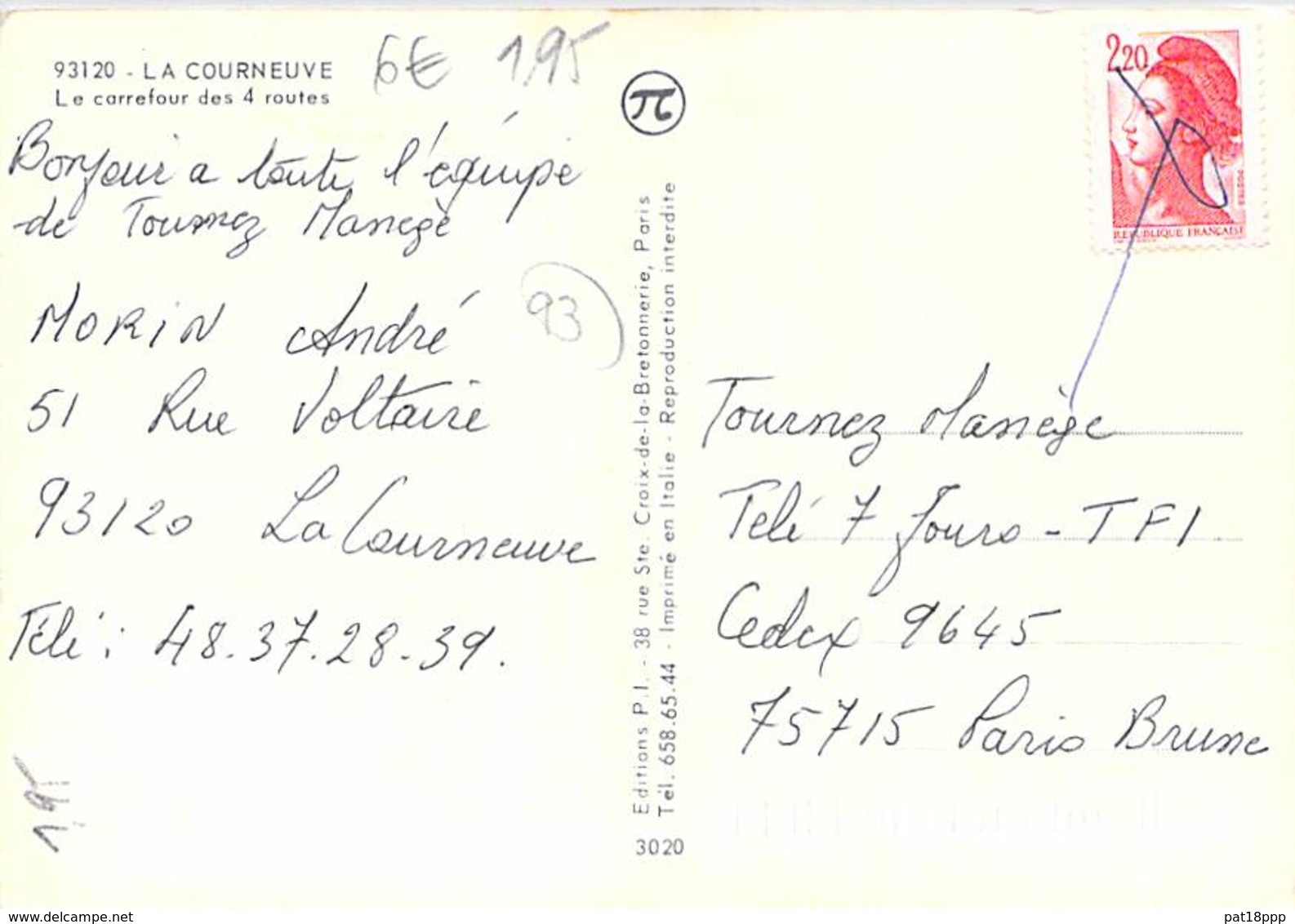 93 - LA COURNEUVE Le Carrefour Des 4 Routes ( Bar Tabac / Magasin PRISUNIC / 4 L Renault ) CPSM GF - Seine St Denis - La Courneuve