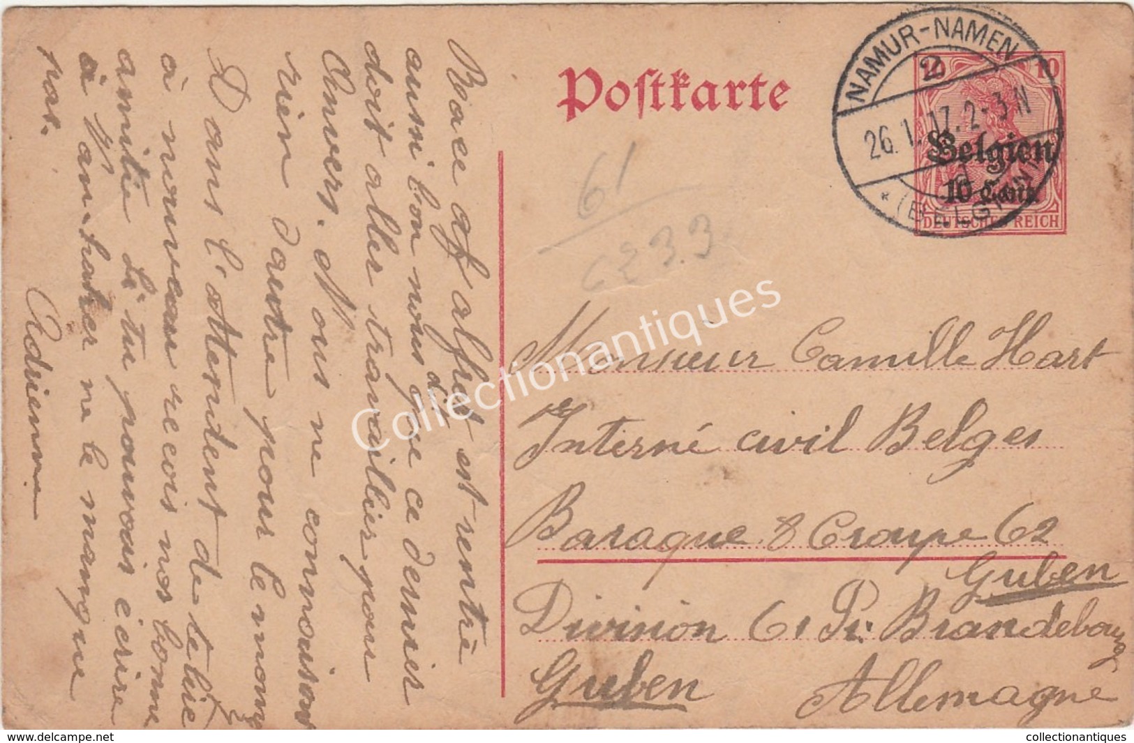 Entier Postal 10ct  - 1917 - Militarische Uberwachungsstelle  - D'Emine Vers Guben Brandebourg Allemagne - Altri & Non Classificati