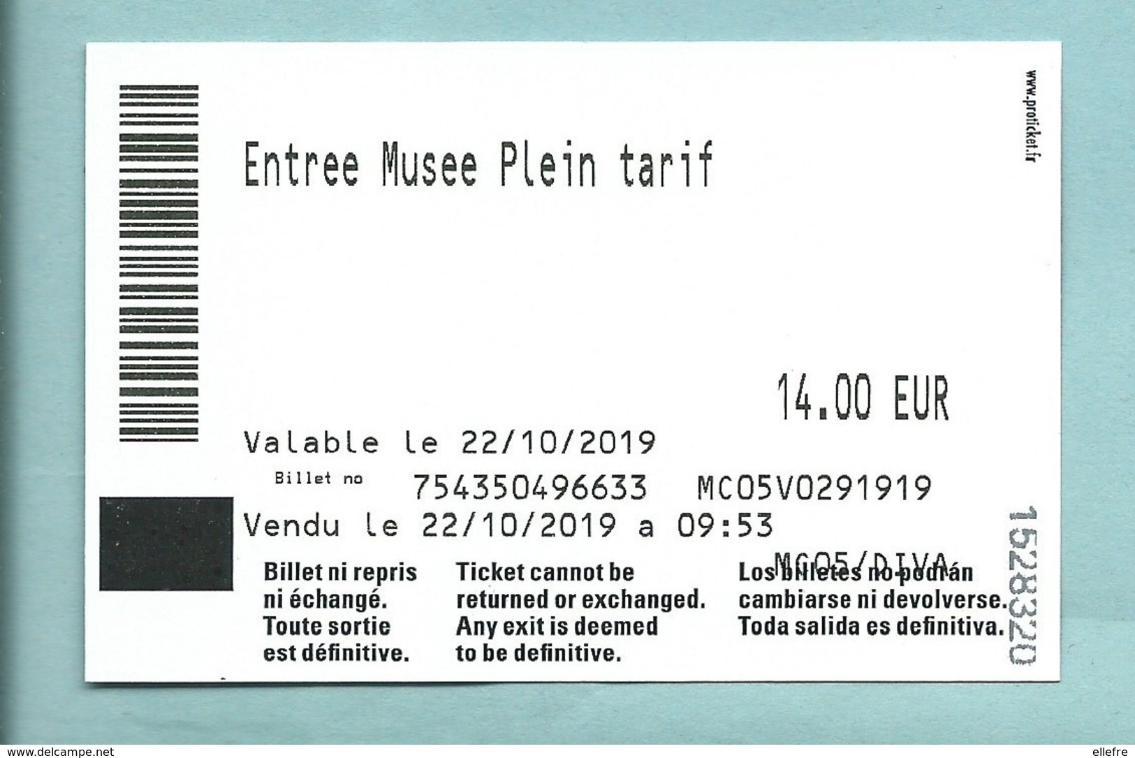 Ticket D' Entrée Paris Musée D' Orsay 2019 Vincent Van Gogh La Nuit étoilée 1888 - Tickets - Entradas