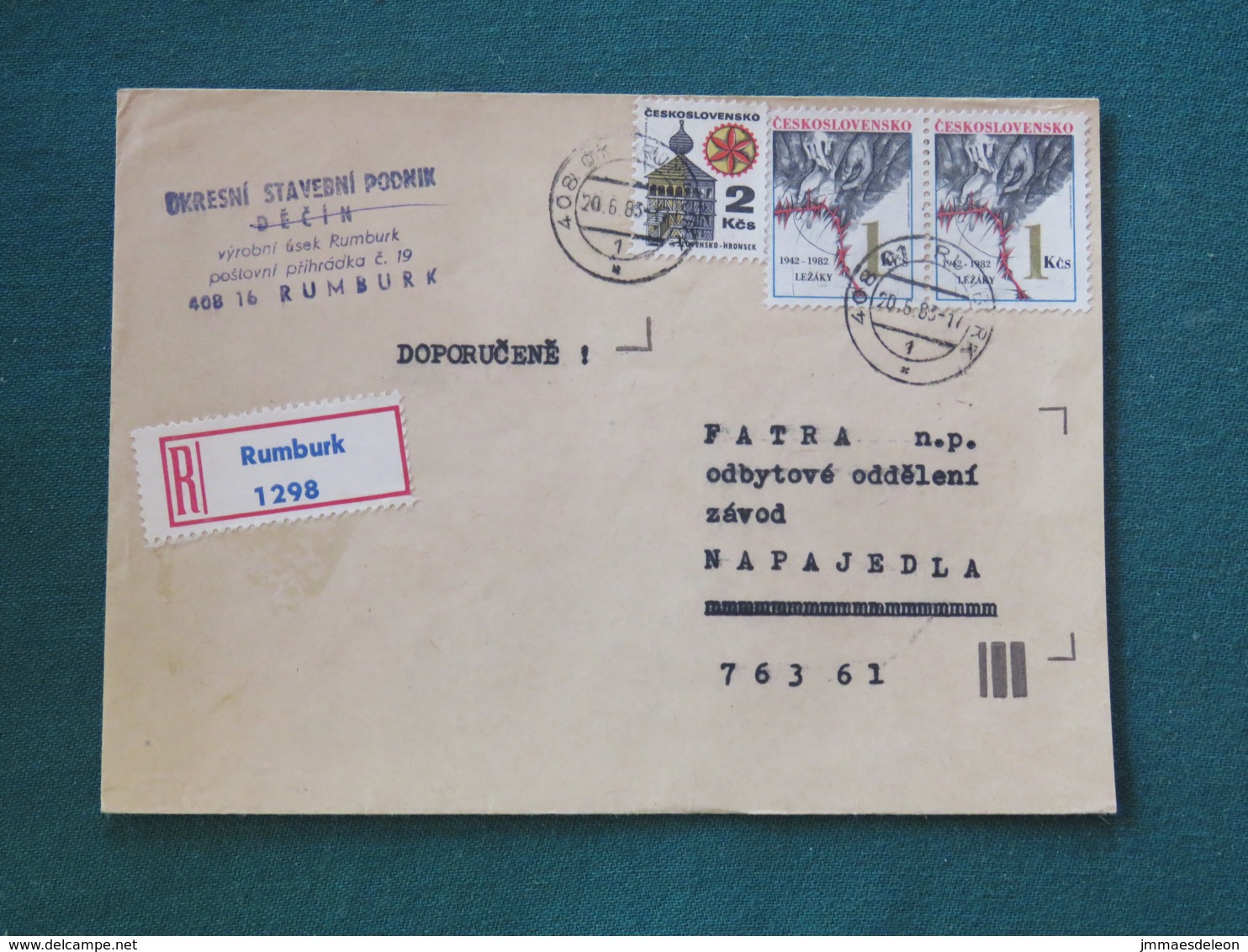 Czechoslovakia 1983 Registered Cover To Local - Hands - Destruction Of Lezaky - Covers & Documents