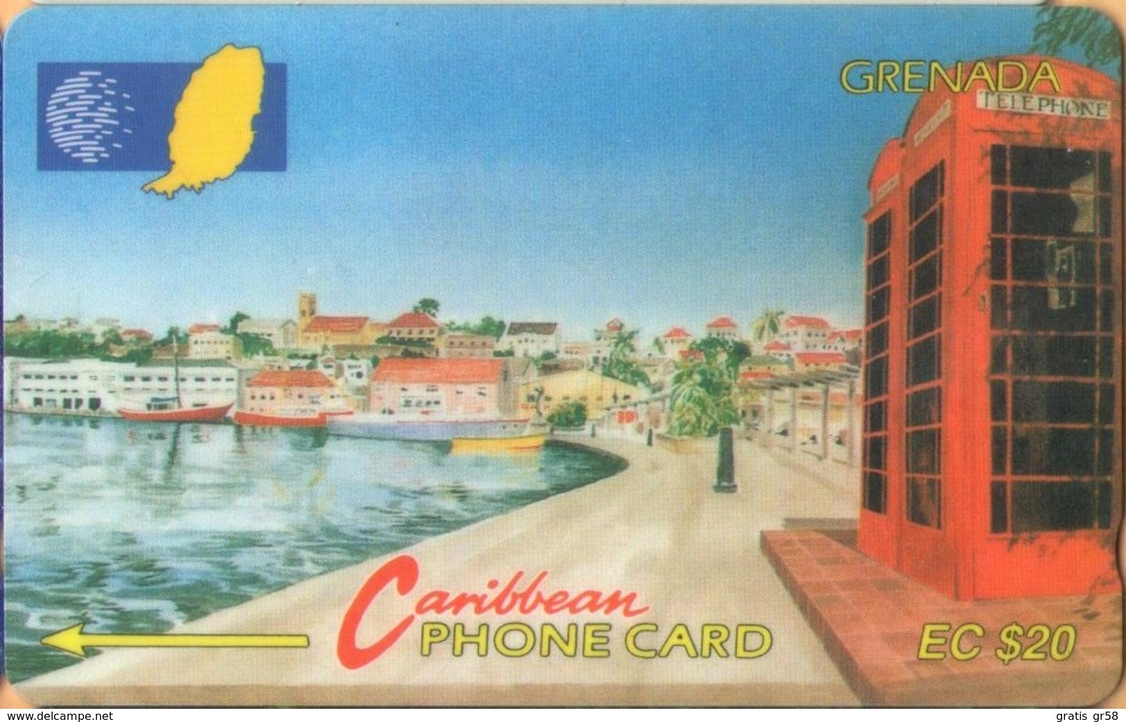 Grenada - GPT, GRE-165A, Carenage St Georges, 165CGRA, 20EC$, Phone Booth, 20.000ex, 1997, Used As Scan - Grenade