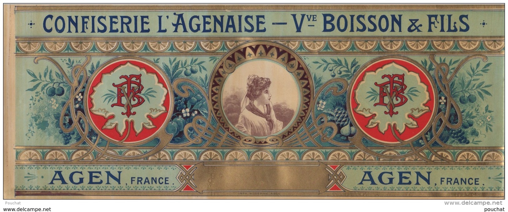 B18- ETIQUETTE - AGEN - CONFISERIE L'AGENAISE - VVE BOISSON & FILS   - 37 X 15 - Other & Unclassified