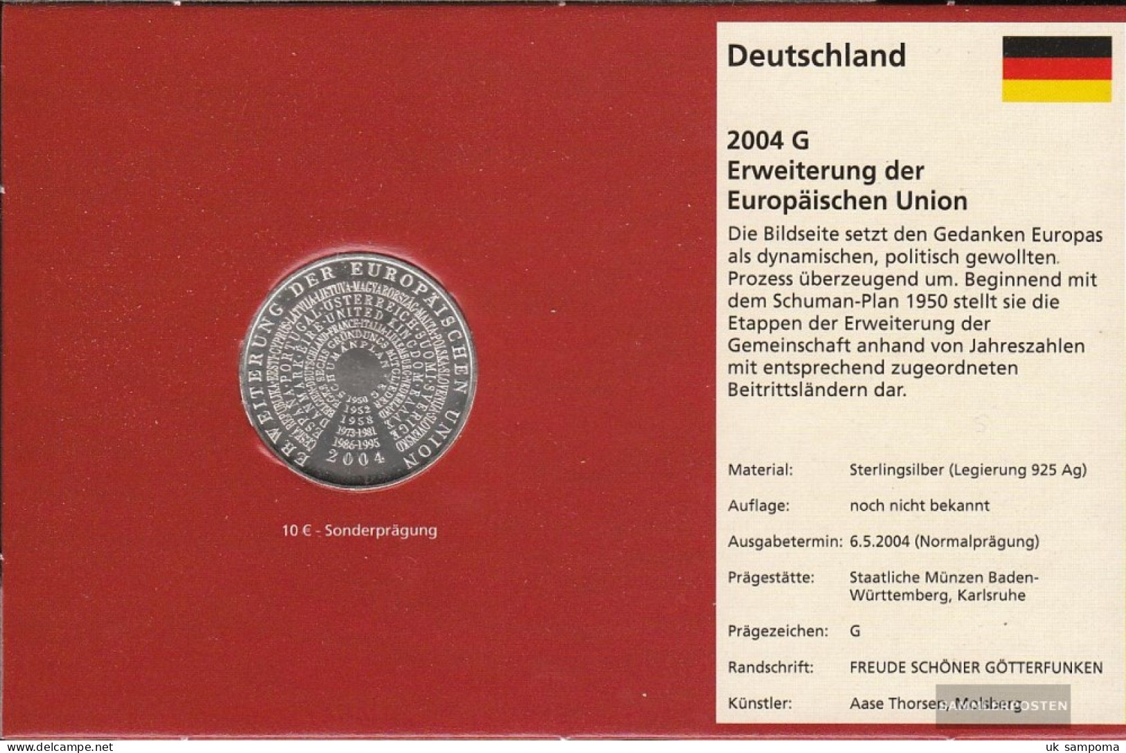 FRD (FR.Germany) Jägernr: 506 2004 G Stgl./unzirkuliert Silver Stgl./unzirkuliert 2004 10 Euro European Union-Extension - Germania