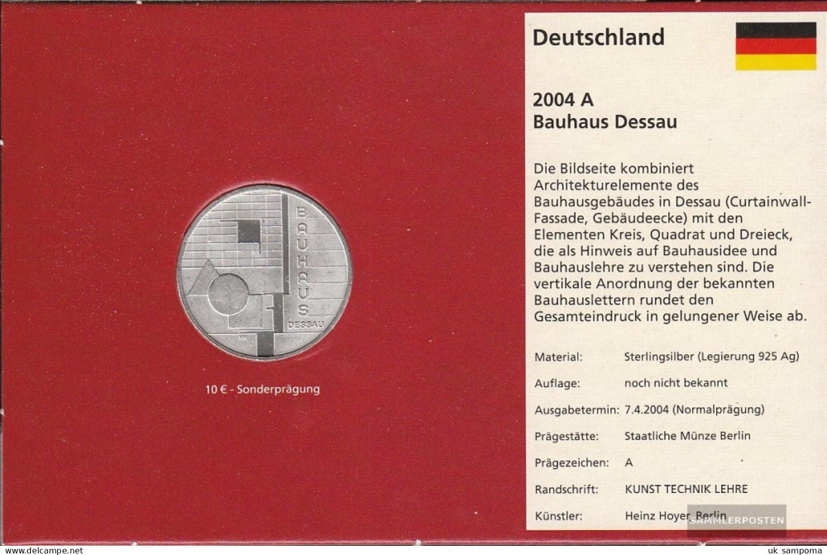 FRD (FR.Germany) Jägernr: 505 2004 A Stgl./unzirkuliert Silver Stgl./unzirkuliert 2004 10 Euro Bauhaus Dessau - Germany